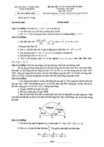 Đề thi thử tuyển sinh vào Lớp 10 THPT môn Toán - Năm học 2022-2023 - Sở giáo dục và đào tạo Ninh Bình