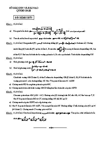 Đề thi tuyển sinh Lớp 10 THPT chuyên môn Toán - Năm học 2021-2022 - Sở giáo dục và đào tạo Quảng Nam (Có lời giải chi tiết)