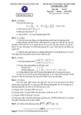 Đề thi tuyển sinh vào Lớp 10 THPT môn Toán (Lần 3) - Năm học 2021-2022 - Trường THCS Nguyễn Công Trứ (Có hướng dẫn chấm)
