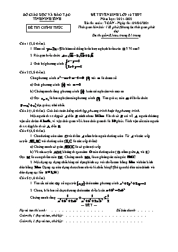 Đề tuyển sinh Lớp 10 THPT môn Toán - Năm học 2021-2022 - Sở giáo dục và đào tạo Ninh Bình (Có đáp án)