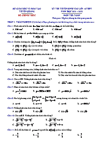 Kỳ thi tuyển sinh Lớp 10 THPT môn Toán - Năm học 2021-2022 - Sở giáo dục và đào tạo Tuyên Quang (Có đáp án)