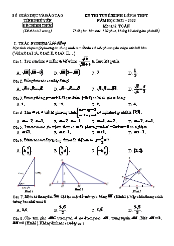 Kỳ thi tuyển sinh Lớp 10 THPT môn Toán - Năm học 2021-2022 - Sở giáo dục và đào tạo Phú Yên (Có đáp án)