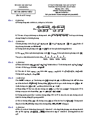 Kỳ thi tuyển sinh vào Lớp 10 THPT chuyên môn Toán - Năm học 2021-2022 - Trường THPT chuyên Lê Quý Đôn (Có hướng dẫn chấm)