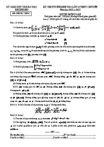 Kỳ thi tuyển sinh vào Lớp 10 THPT môn Toán (Chuyên) - Năm học 2021-2022 - Sở giáo dục và đào tạo Hải Phòng (Có đáp án)