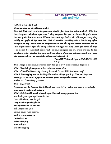 Đề luyện thi vào Lớp 10 môn Ngữ văn - Đề 10 (Có đáp án)