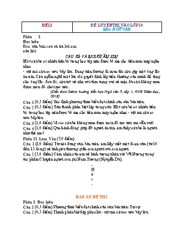Đề luyện thi vào Lớp 10 môn Ngữ văn - Đề 12 (Có đáp án)