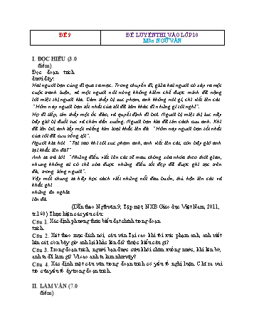 Đề luyện thi vào Lớp 10 môn Ngữ văn - Đề 9 (Có đáp án)