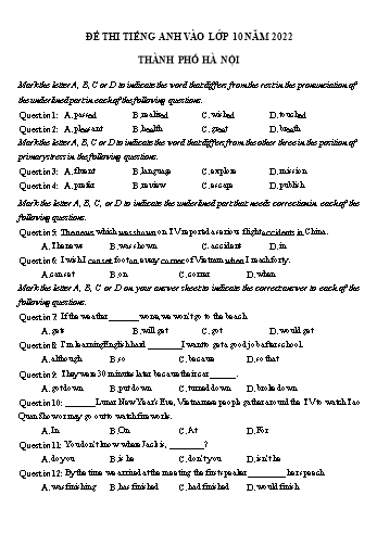 Đề thi thử tuyển sinh Lớp 10 môn Tiếng Anh - Đề 6 - Năm học 2022-2023 - Sở GD&ĐT Hà Nội