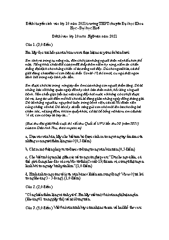 Đề thi tuyển sinh vào Lớp 10 môn Ngữ văn - Năm học 2021-2022 - Trường THPT chuyên Đại học Khoa Học (Có đáp án)