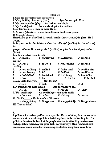 Đề thi tuyển sinh vào Lớp 10 THPT môn Tiếng Anh (Chuyên) - Test 36