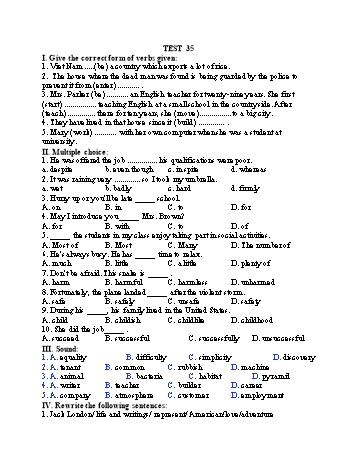 Đề thi tuyển sinh vào Lớp 10 THPT môn Tiếng Anh (Chuyên) - Test 35