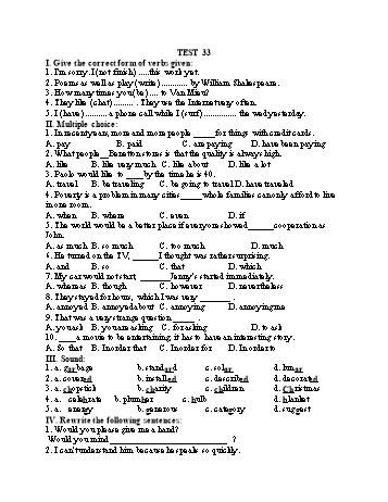 Đề thi tuyển sinh vào Lớp 10 THPT môn Tiếng Anh (Chuyên) - Test 33