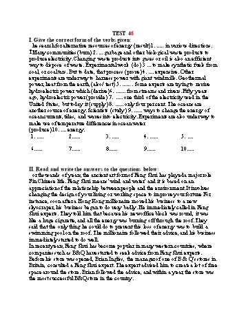 Đề thi tuyển sinh vào Lớp 10 THPT môn Tiếng Anh (Chuyên) - Test 46