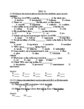 Đề thi tuyển sinh vào Lớp 10 THPT môn Tiếng Anh (Chuyên) - Test 10 (Có đáp án)