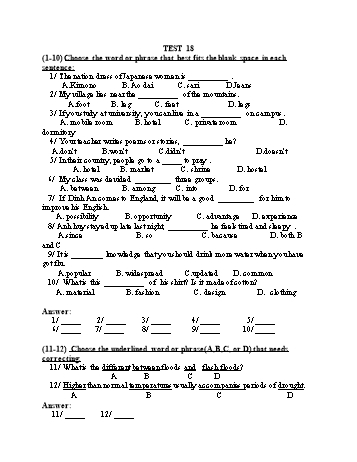 Đề thi tuyển sinh vào Lớp 10 THPT môn Tiếng Anh (Chuyên) - Test 18