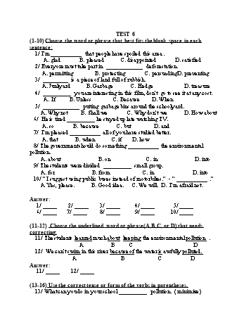 Đề thi tuyển sinh vào Lớp 10 THPT môn Tiếng Anh (Chuyên) - Test 6 (Có đáp án)