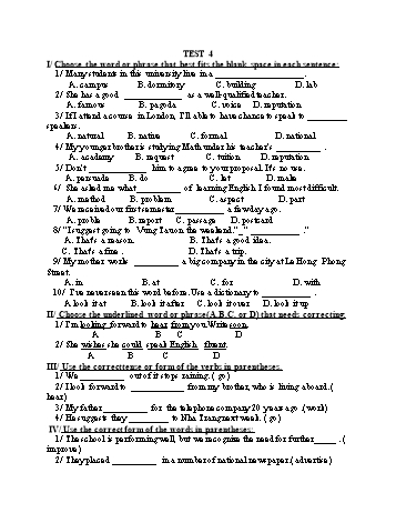 Đề thi tuyển sinh vào Lớp 10 THPT môn Tiếng Anh (Chuyên) - Test 4 (Có đáp án)