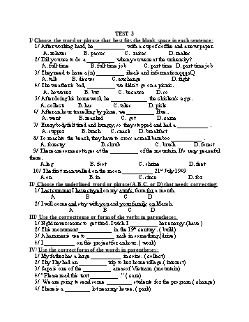 Đề thi tuyển sinh vào Lớp 10 THPT môn Tiếng Anh (Chuyên) - Test 3 (Có đáp án)
