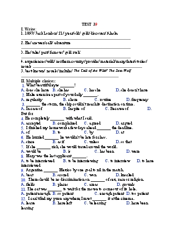 Đề thi tuyển sinh vào Lớp 10 THPT môn Tiếng Anh (Chuyên) - Test 39