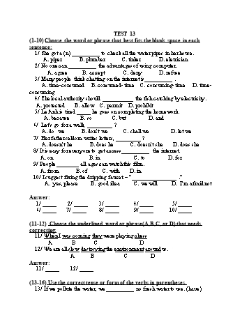 Đề thi tuyển sinh vào Lớp 10 THPT môn Tiếng Anh (Chuyên) - Test 13 (Có đáp án)