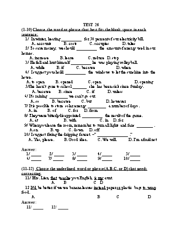 Đề thi tuyển sinh vào Lớp 10 THPT môn Tiếng Anh (Chuyên) - Test 26