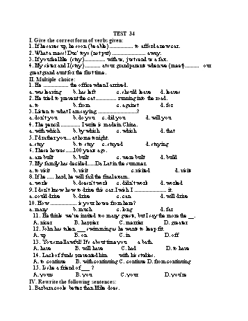Đề thi tuyển sinh vào Lớp 10 THPT môn Tiếng Anh (Chuyên) - Test 34