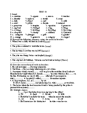Đề thi tuyển sinh vào Lớp 10 THPT môn Tiếng Anh (Chuyên) - Test 50 (Có đáp án)