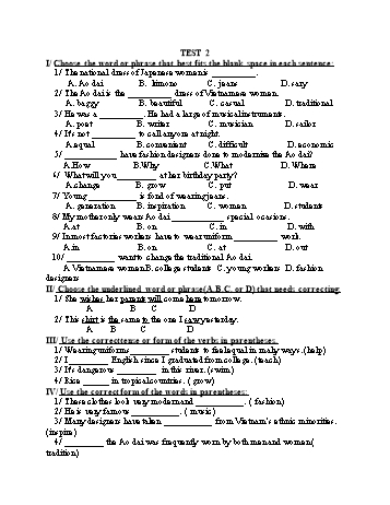 Đề thi tuyển sinh vào Lớp 10 THPT môn Tiếng Anh (Chuyên) - Test 2 (Có đáp án)