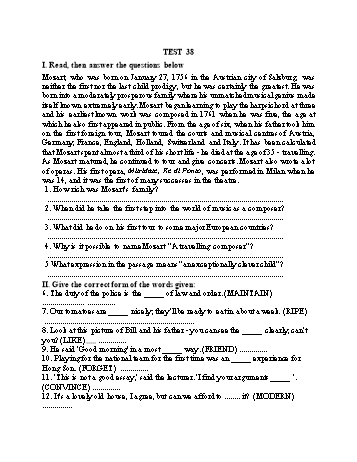 Đề thi tuyển sinh vào Lớp 10 THPT môn Tiếng Anh (Chuyên) - Test 38