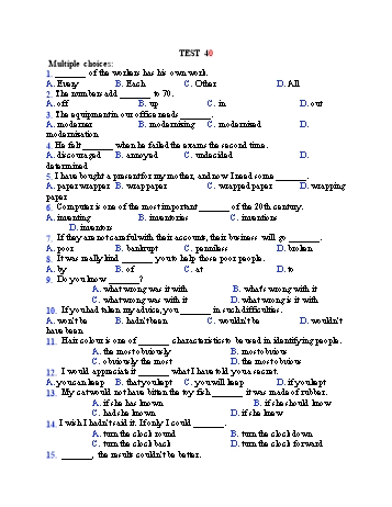 Đề thi tuyển sinh vào Lớp 10 THPT môn Tiếng Anh (Chuyên) - Test 40