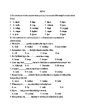 Đề thi vào Lớp 10 THPT môn Tiếng Anh - Đề 03 (Có đáp án)