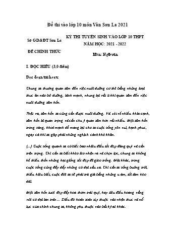 Kỳ thi tuyển sinh vào Lớp 10 THPT môn Ngữ văn - Năm học 2021-2022 - Sở GD&ĐT Sơn La (Có đáp án)