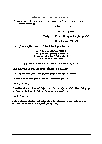 Kỳ thi tuyển sinh vào Lớp 10 THPT môn Ngữ văn - Năm học 2021-2022 - Sở GD&ĐT Yên Bái (Có đáp án)