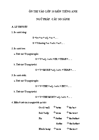Ôn thi vào Lớp 10 môn Tiếng Anh - Chuyên đề: Câu so sánh (Có đáp án)