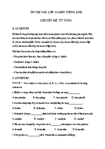 Ôn thi vào Lớp 10 môn Tiếng Anh - Chuyên đề: Từ vựng (Có đáp án)