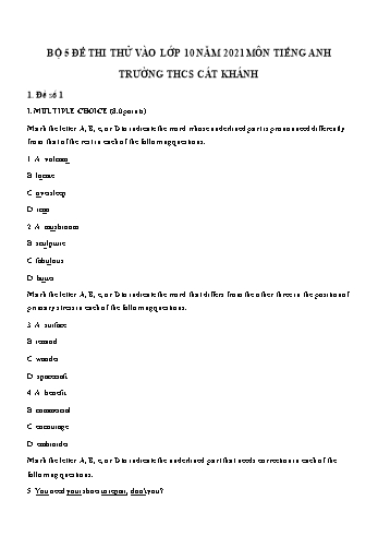 5 Đề thi thử vào Lớp 10 môn Tiếng Anh - Năm học 2021-2022 - Trường THCS Cát Khánh (Có đáp án)
