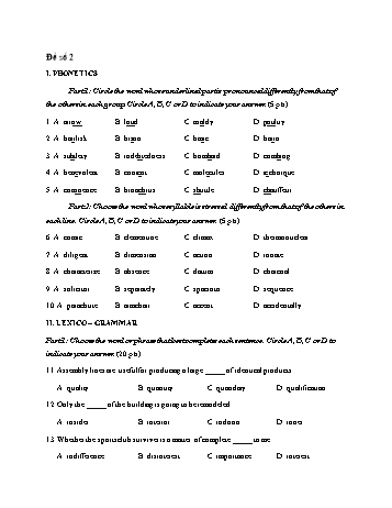 Đề thi thử vào Lớp 10 môn Tiếng Anh - Đề số 2 - Năm học 2021-2022 - Trường THCS Trần Cao Vân (Có đáp án)