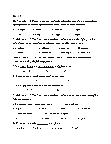 Đề thi thử vào Lớp 10 môn Tiếng Anh - Đề số 3 - Năm học 2021-2022 - Trường THCS Ngô Quyền (Có đáp án)