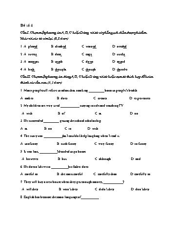 Đề thi thử vào Lớp 10 môn Tiếng Anh - Đề số 4 - Năm học 2021-2022 - Trường THCS Ngô Quyền (Có đáp án)