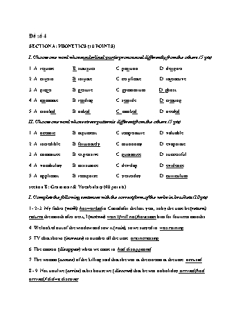 Đề thi thử vào Lớp 10 môn Tiếng Anh - Đề số 4 - Năm học 2021-2022 - Trường THCS Trần Văn Ơn (Có đáp án)