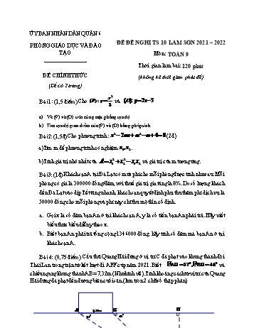 Đề đề nghị tuyển sinh Lớp 10 THPT Lam Sơn môn Toán - Năm học 2021-2022 - Phòng GD&ĐT Quận 6 (Có đáp án)