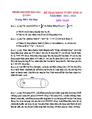 Đề tham khảo tuyển sinh Lớp 10 môn Toán - Năm học 2022-2023 - Trường THCS Phú Định (Có đáp án)