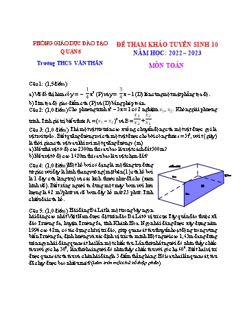 Đề tham khảo tuyển sinh Lớp 10 môn Toán - Năm học 2022-2023 - Trường THCS Văn Thân (Có đáp án)