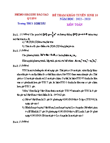 Đề tham khảo tuyển sinh Lớp 10 môn Toán - Năm học 2022-2023 - Trường THCS Bình Tây (Có đáp án)