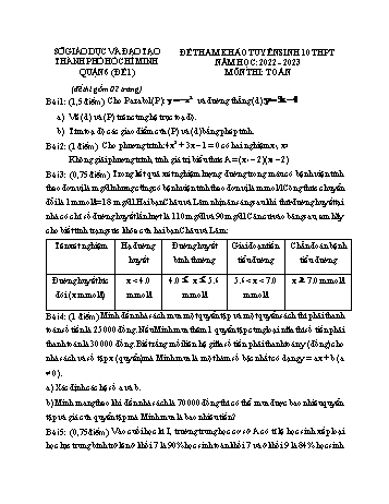 Đề tham khảo tuyển sinh Lớp 10 THPT môn Toán (Quận 6) - Đề 1 - Năm học 2022-2023 - Sở GD&ĐT Hồ Chí Minh (Có đáp án)