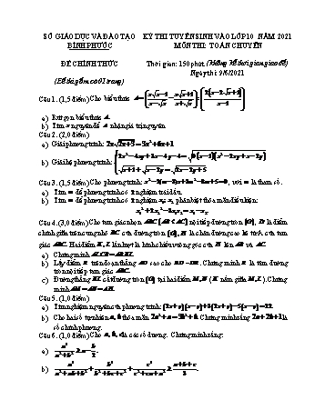 Kỳ thi tuyển sinh vào Lớp 10 môn Toán (Chuyên) - Năm học 2021-2022 - Sở GD&ĐT Bình Phước (Có lời giải)