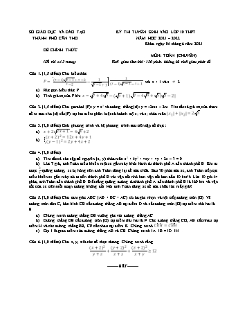 Kỳ thi tuyển sinh vào Lớp 10 THPT môn Toán (Chuyên) - Năm học 2021-2022 - Sở GD&ĐT Cần Thơ (Có lời giải)