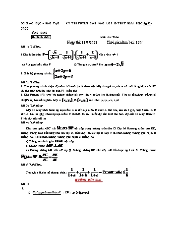 Kỳ thi tuyển sinh vào Lớp 10 THPT môn Toán - Năm học 2021-2022 - Sở GD&ĐT Bình Định (Có lời giải)