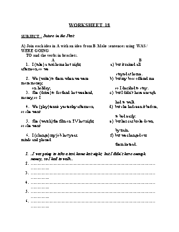 Tổng hợp bài tập ngữ pháp thi vào Lớp 10 môn Tiếng Anh - Worksheet 18: Future in the past