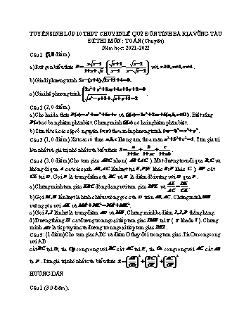 Tuyển sinh Lớp 10 THPT chuyên Lê Quý Đôn môn Toán (Chuyên) - Năm học 2021-2022 (Có lời giải)